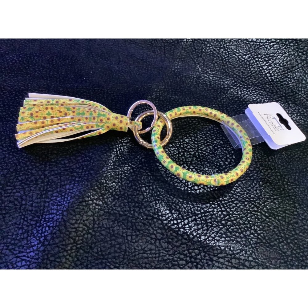 NWT Sunflower Print Wristlet Key Ring With‎ Tassel